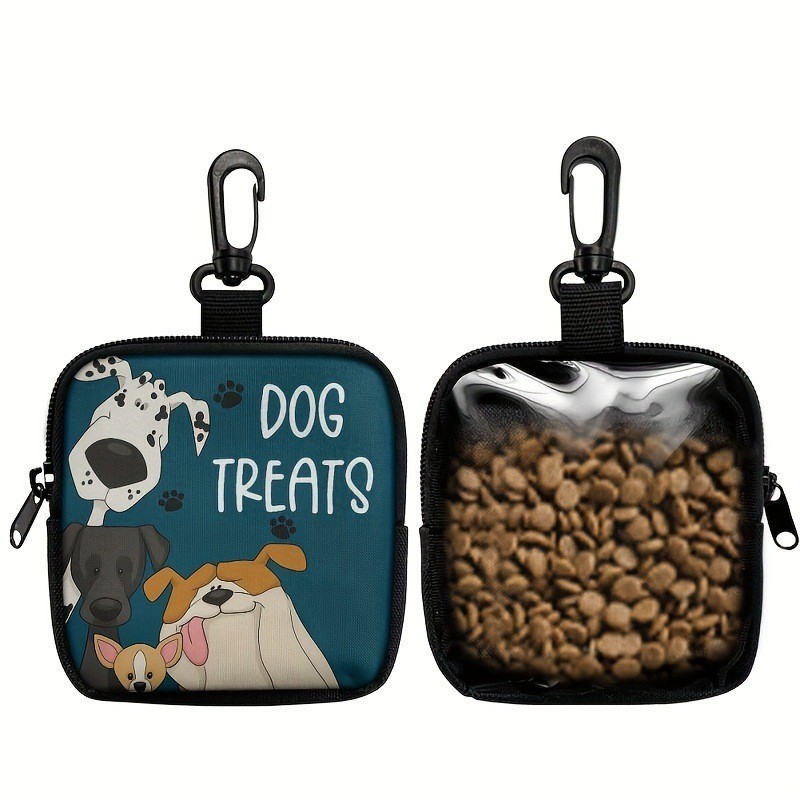 Food Snacks For Hiking - 持ち運び可能なジッパー式ドッグトレーニング用おやつバッグ、可愛い漫画柄ペットスナックキャリア、散歩やハイキングに便利なクリップフック付き