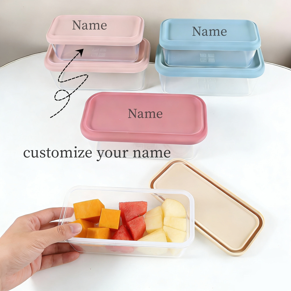 Food Snacks Name - 500ml 900ml 名入れ可能 シリコン蓋付き食品保存容器 BPAフリー ベビーフード容器