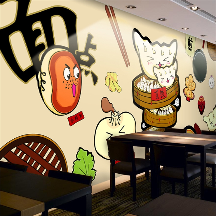 カスタム3D手描き漫画風フード壁紙 中華餃子店 麺屋 スナッ - Food Snacks Background のレビューと価格