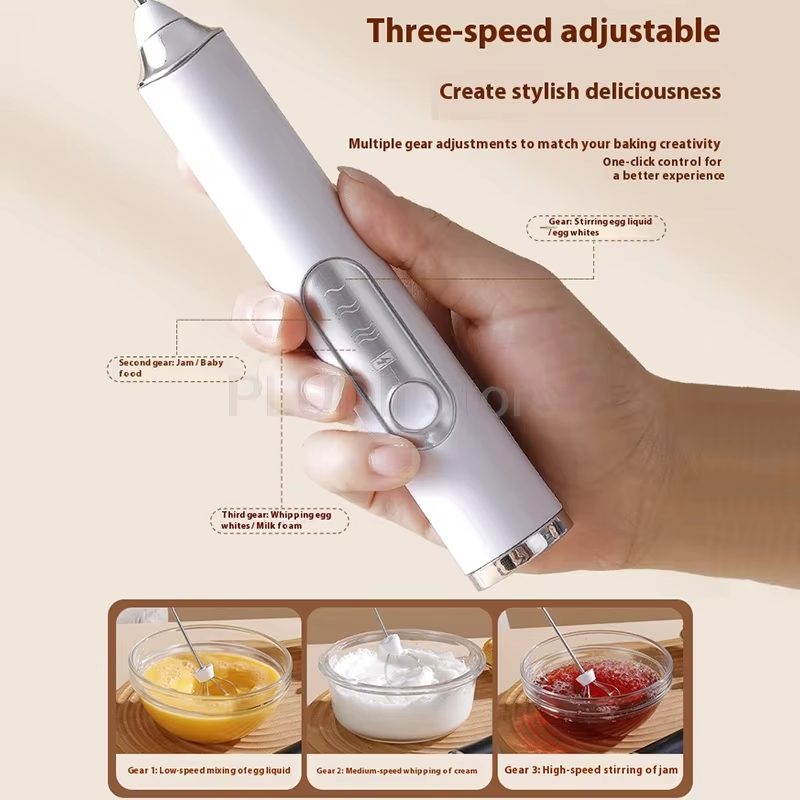 電動ミルク泡立て器1個、デュアルスティック充電式3スピードハ - Dry Food Snacks のレビューと価格